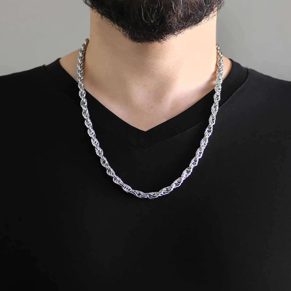 Kıvrımlı Örgü Kalın Model 60 cm 317L Çelik Erkek Zincir Kolye - 2