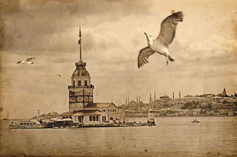 Kız Kulesi-Martı Manzaralı Kanvas Tablo - 2