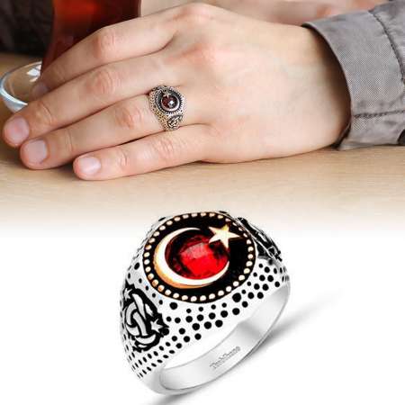 Ayyıldız Motifli Zirkon Taşlı 925 Ayar Gümüş Teşkilat-ı Mahsusa Yüzüğü - Tesbihane