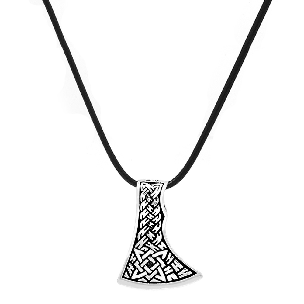 Kızılderili Baltası Tasarım İp Zincirli 925 Ayar Gümüş Erkek Kolye - 3