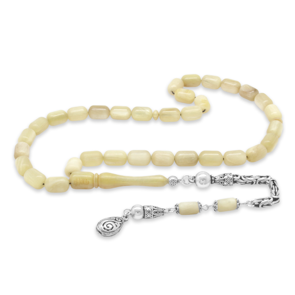 Koç Boynuzu Tesbih - 925 Ayar Gümüş Kral Zincir Püsküllü - Krem Rengi - Kapsül Kesim - 4