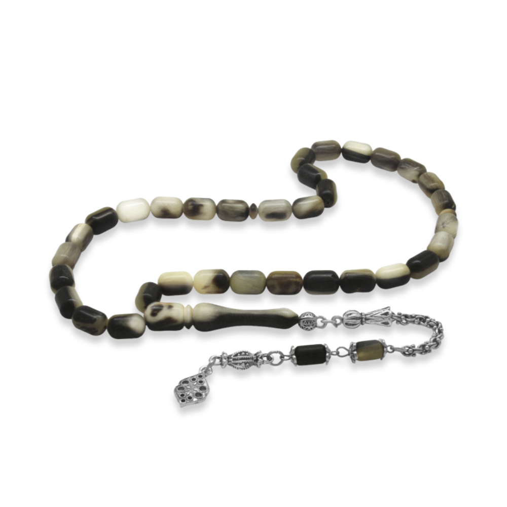 Koç Boynuzu Tesbih - Kararmaz Metal Arnavut Zincir Püsküllü - Krem Rengi Siyah - Kapsül Kesim - 4