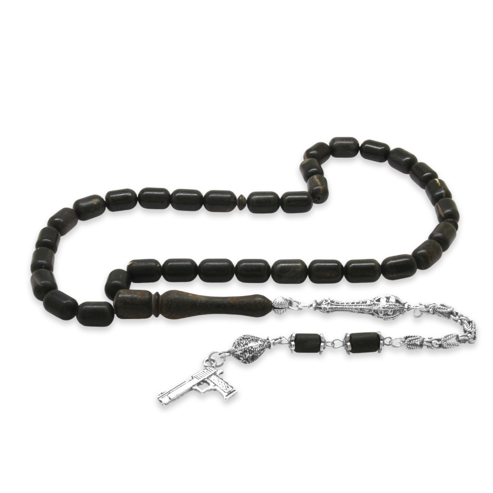 Koç Boynuzu Tesbih - Kararmaz Metal Kral Zincir Püsküllü - Krem Rengi Siyah - Kapsül Kesim - 4