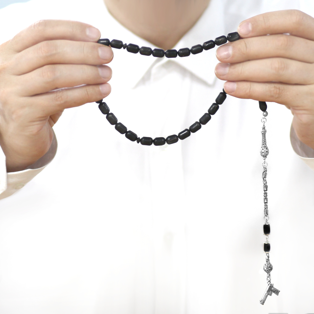 Koç Boynuzu Tesbih - Kararmaz Metal Kral Zincir Püsküllü - Krem Rengi Siyah - Kapsül Kesim - 3