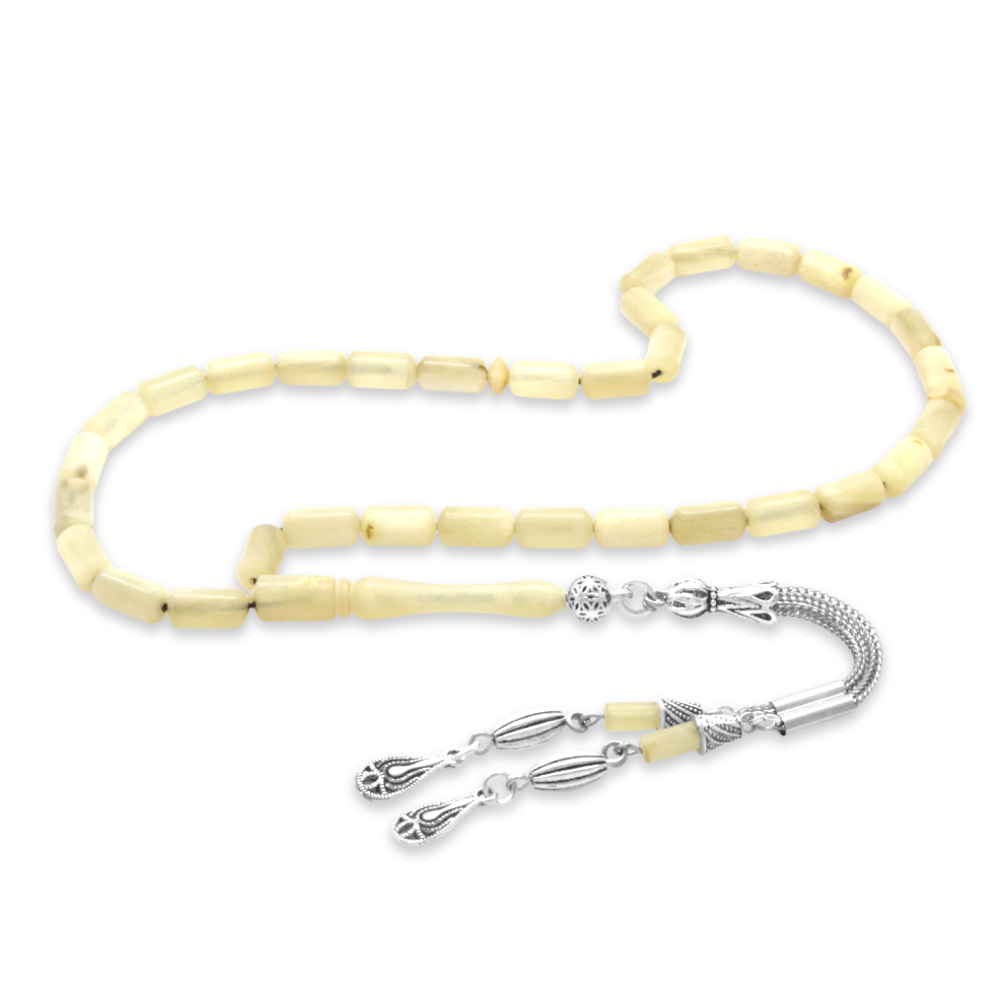 Koç Boynuzu Tesbih - Krem Rengi - Kararmaz Metal Su Damlası Püsküllü - Kapsül Kesim - 4