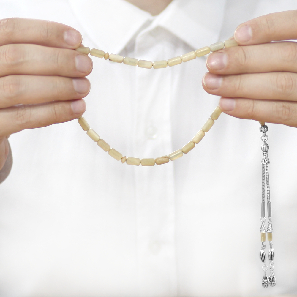 Koç Boynuzu Tesbih - Krem Rengi - Kararmaz Metal Su Damlası Püsküllü - Kapsül Kesim - 3