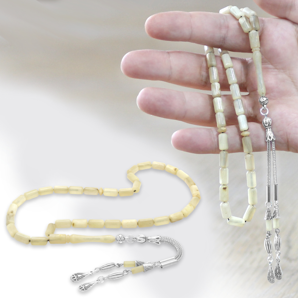 Koç Boynuzu Tesbih - Krem Rengi - Kararmaz Metal Su Damlası Püsküllü - Kapsül Kesim - 1