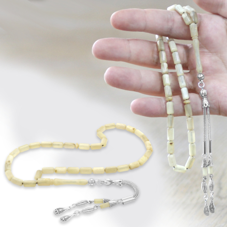 Koç Boynuzu Tesbih - Krem Rengi - Kararmaz Metal Su Damlası Püsküllü - Kapsül Kesim - Tesbihane