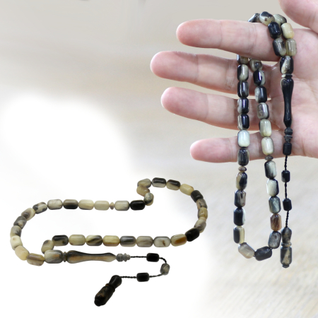 Koç Boynuzu Tesbih - Sistemli - Krem Rengi Siyah - Kapsül Kesim - Tesbihane