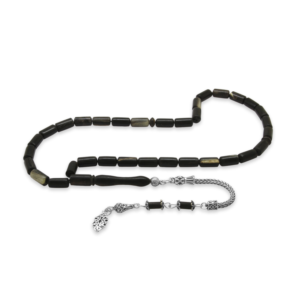 Koç Boynuzu Tesbih - Siyah Renk - 925 Ayar Gümüş Püsküllü - Kapsül Kesim - 4