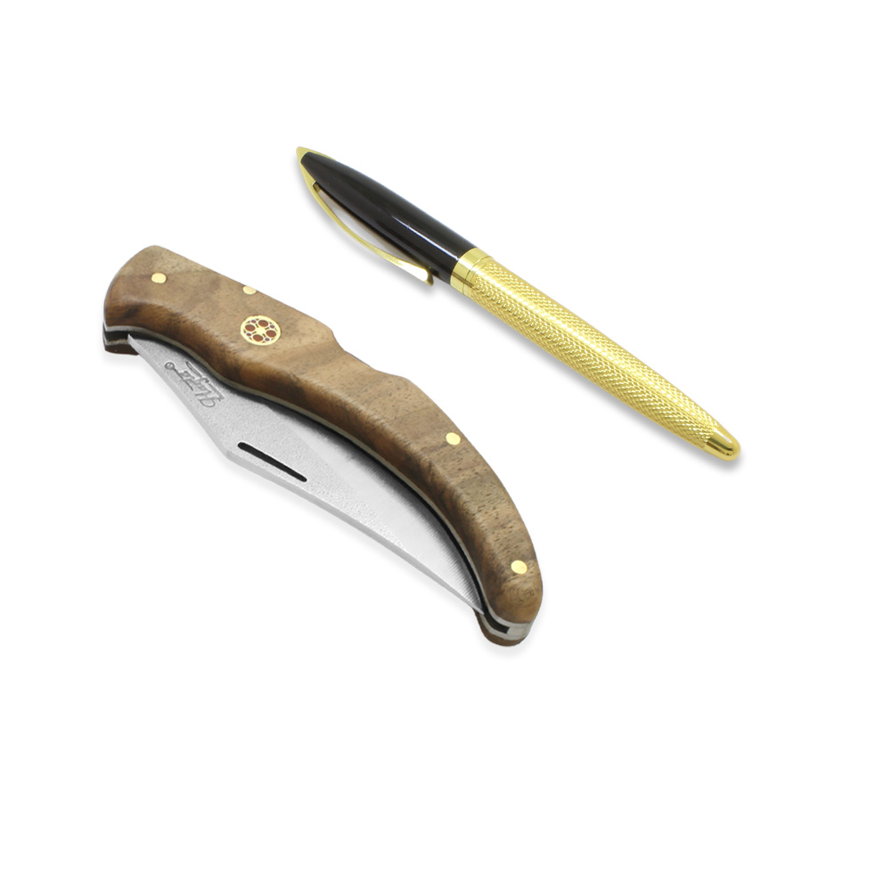 Ceviz Ağacı Saplı Hayta Model Kilit Mekanizmalı İsme Özel 4116 Karartılmış Çelik Avcı Kamp Bıçağı - 3