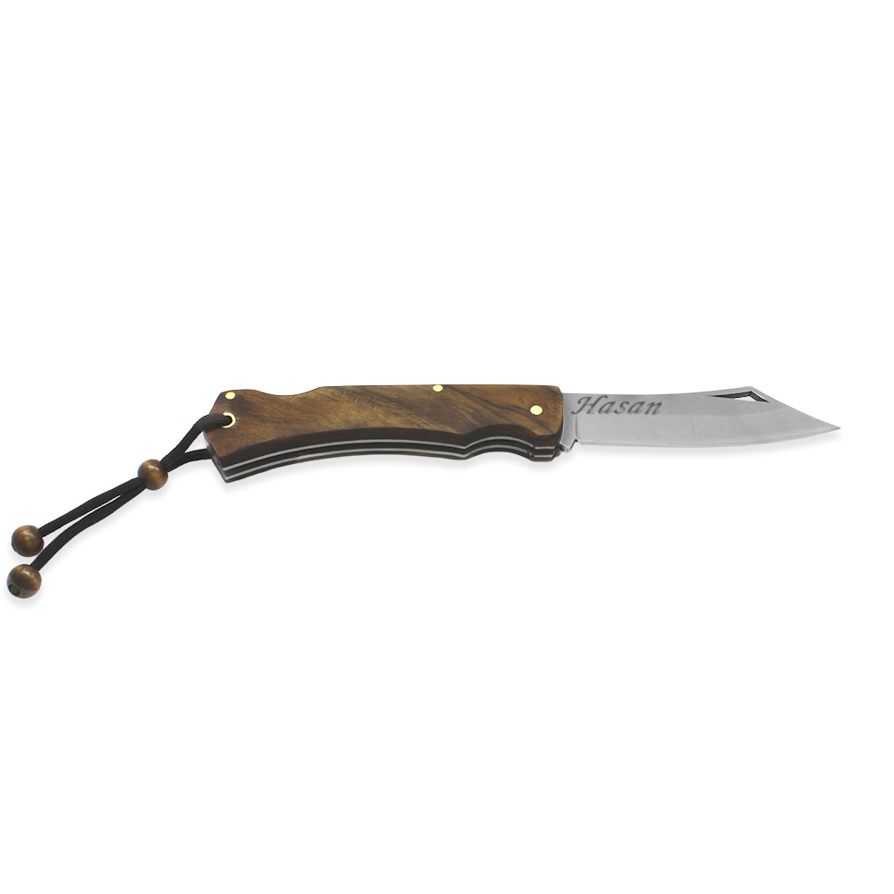 Ceviz Ağacı Saplı Ustra Model Kilit Mekanizmalı İsme Özel 4116 Karartılmış Çelik Avcı Kamp Bıçağı - 7