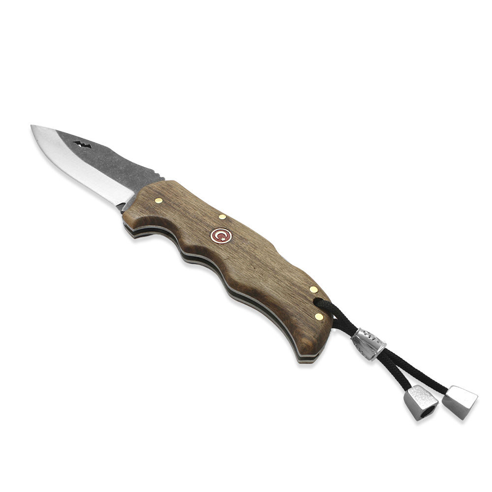 Ceviz Ağacı Saplı Yarasa Model Kilit Mekanizmalı İsme Özel 4034 Karartılmış Çelik Avcı Kamp Bıçağı - 4