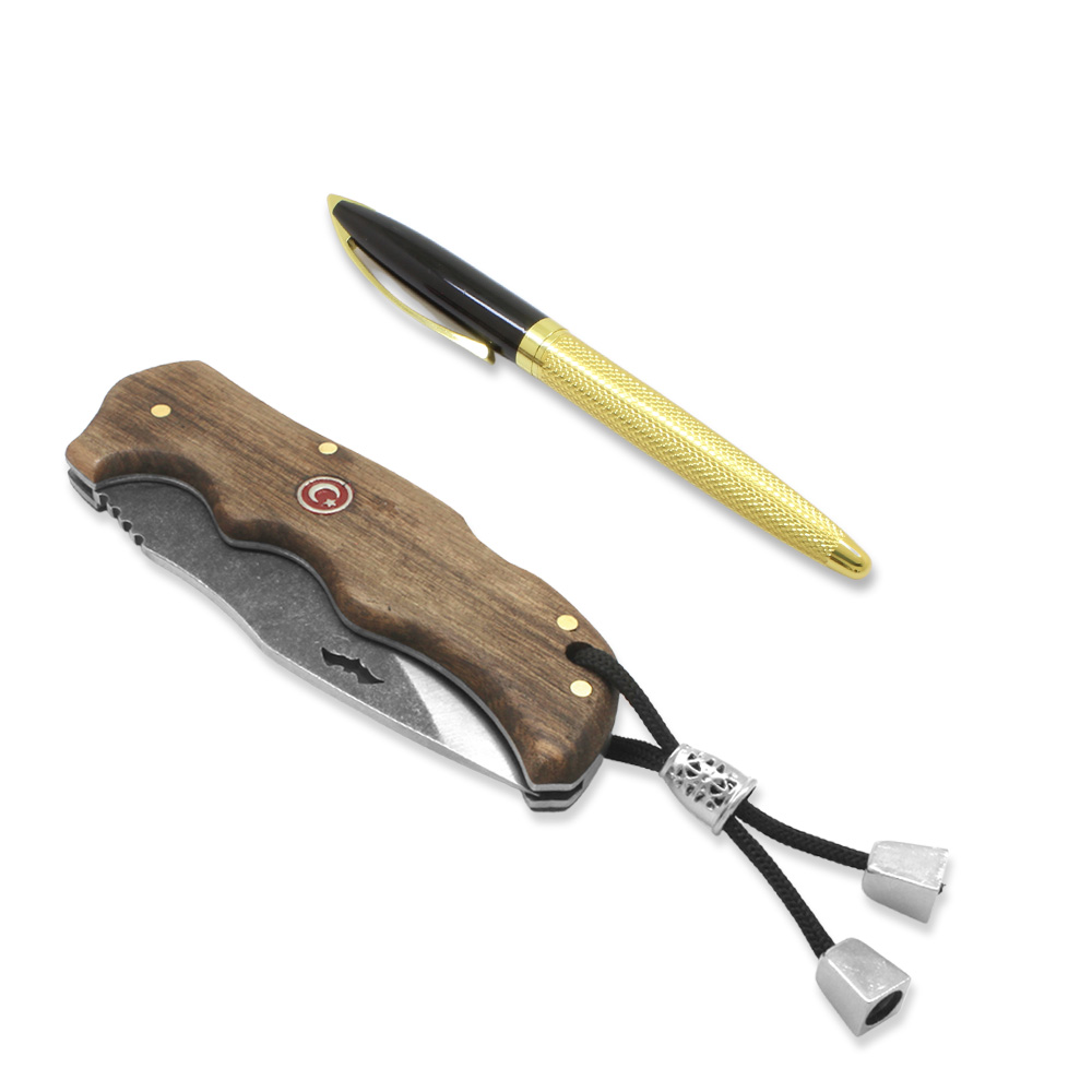Ceviz Ağacı Saplı Yarasa Model Kilit Mekanizmalı İsme Özel 4034 Karartılmış Çelik Avcı Kamp Bıçağı - 3