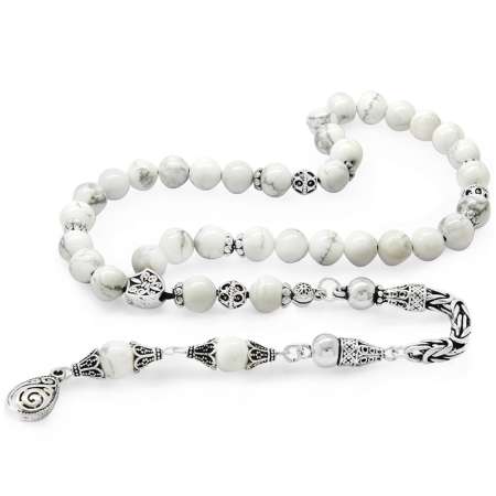 Koleksiyonluk 925 Ayar Gümüş Püsküllü Küre Kesim Havlit Doğaltaş Tesbih - Tesbihane