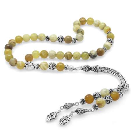 Kolleksiyonluk 925 Ayar Gümüş Püsküllü Opal Doğaltaş Tesbih - Tesbihane