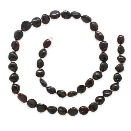 Koyu Kırmızı Doğal Form Damla Kehribar Taşlı Kadın Kolye - Tesbihane