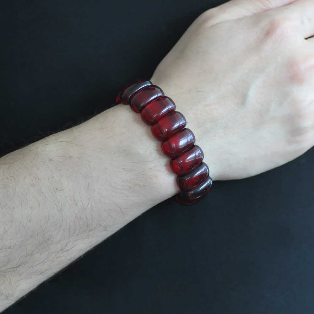 Koyu Kırmızı Geniş Kesim Beyrut Kehribar Erkek Rolex Bileklik - 3