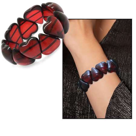 Koyu Kırmızı Kalp Tasarım Beyrut Kehribar Kadın Rolex Bileklik - STOKYOK