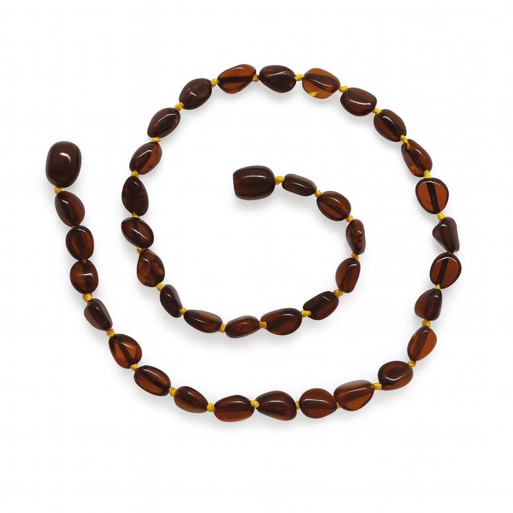 Koyu Kırmızı Renk Doğal Damla Kehribar Taşlı Bebek Diş Kolyesi - 3