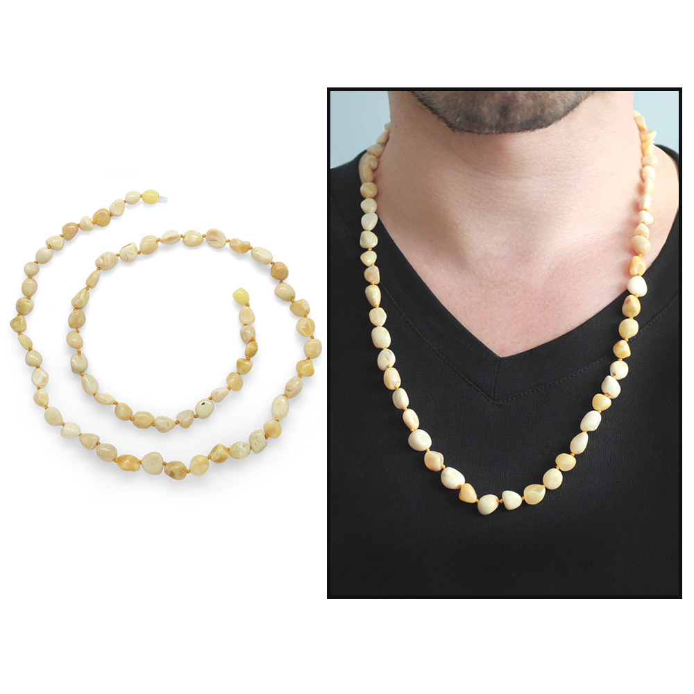 Krem Beyaz Renkli Doğal Damla Kehribar Taşlı Erkek Kolye - 2