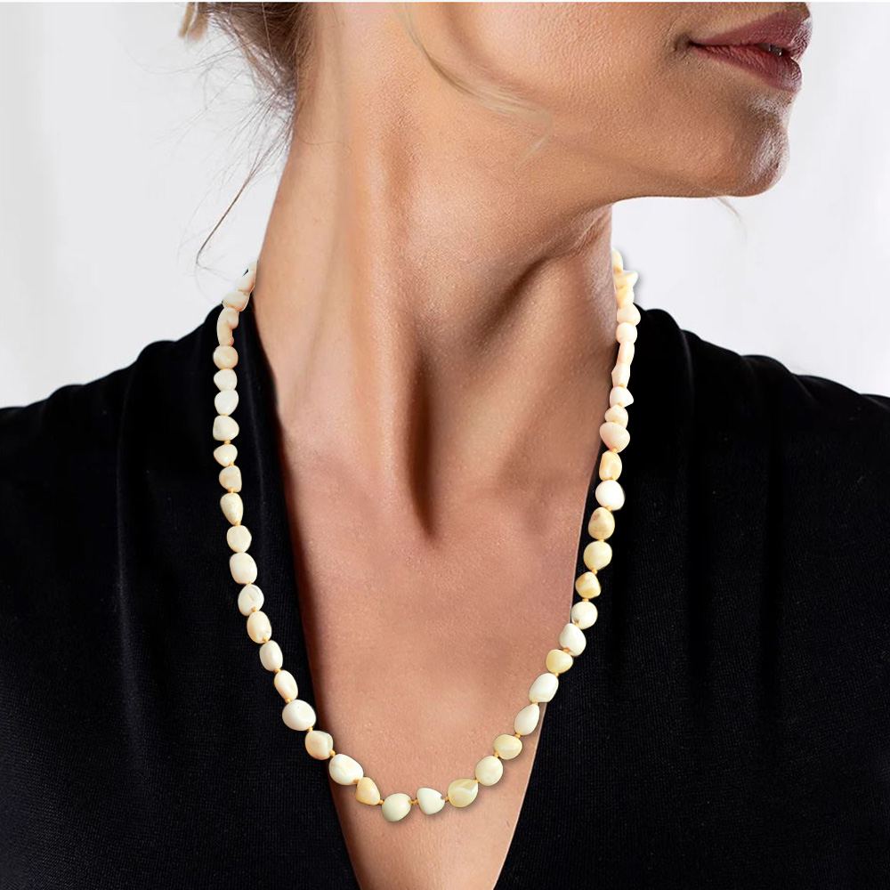 Krem Beyaz Renkli Doğal Damla Kehribar Taşlı Kadın Kolye - 2