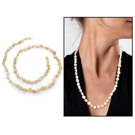 Krem Beyaz Renkli Doğal Damla Kehribar Taşlı Kadın Kolye - Tesbihane