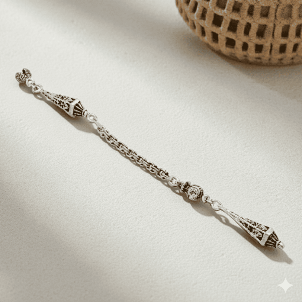 Kubbe Temalı Gümüş Renk Arnavut Zincirli Tek Kamçılı Kararmaz Metal Püskül - 1