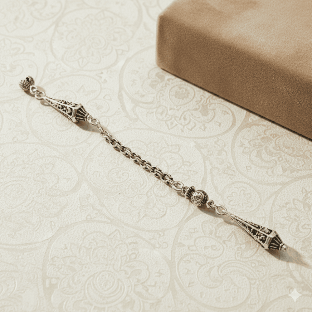 Kubbe Temalı Gümüş Renk Arnavut Zincirli Tek Kamçılı Kararmaz Metal Püskül - 3