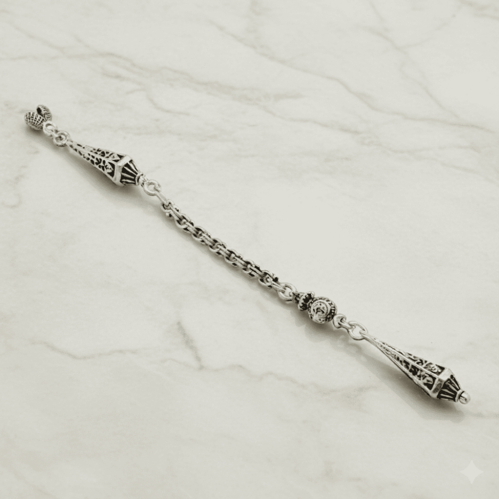 Kubbe Temalı Gümüş Renk Arnavut Zincirli Tek Kamçılı Kararmaz Metal Püskül - 4