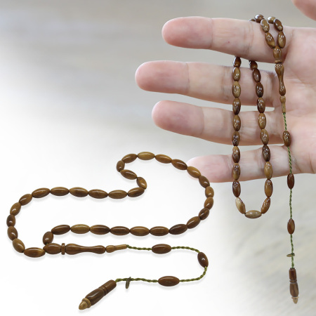 Kuka Ağacı Tesbih - Sistemli - Koleksiyonluk - Sadullah Usta İşçilikli - Kahverengi - Arpa Kesim - Tesbihane