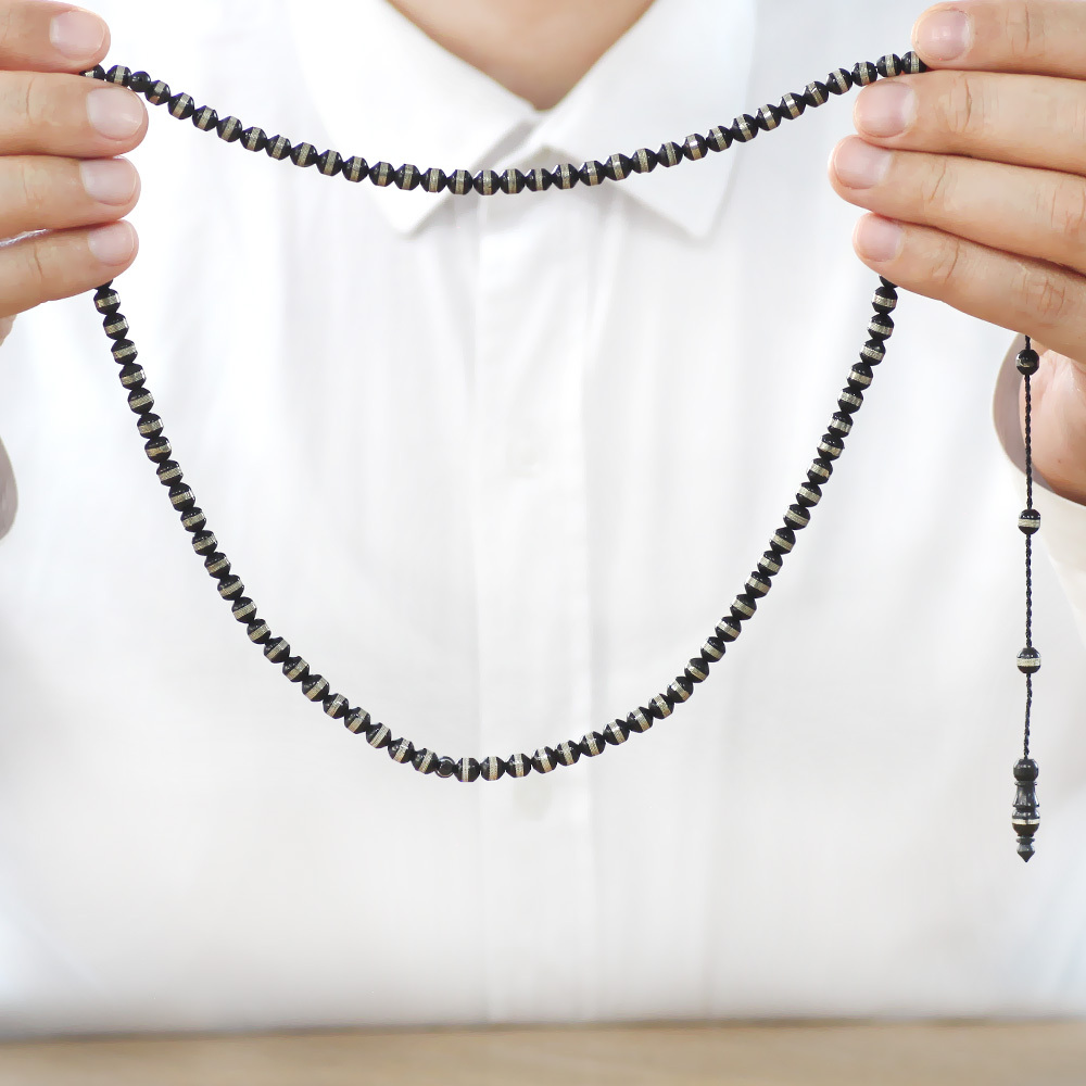 Kuka Namaz Tesbihi - Siyah Renk - Sistemli - Pirinç Sarmal - Küre Kesim - 2