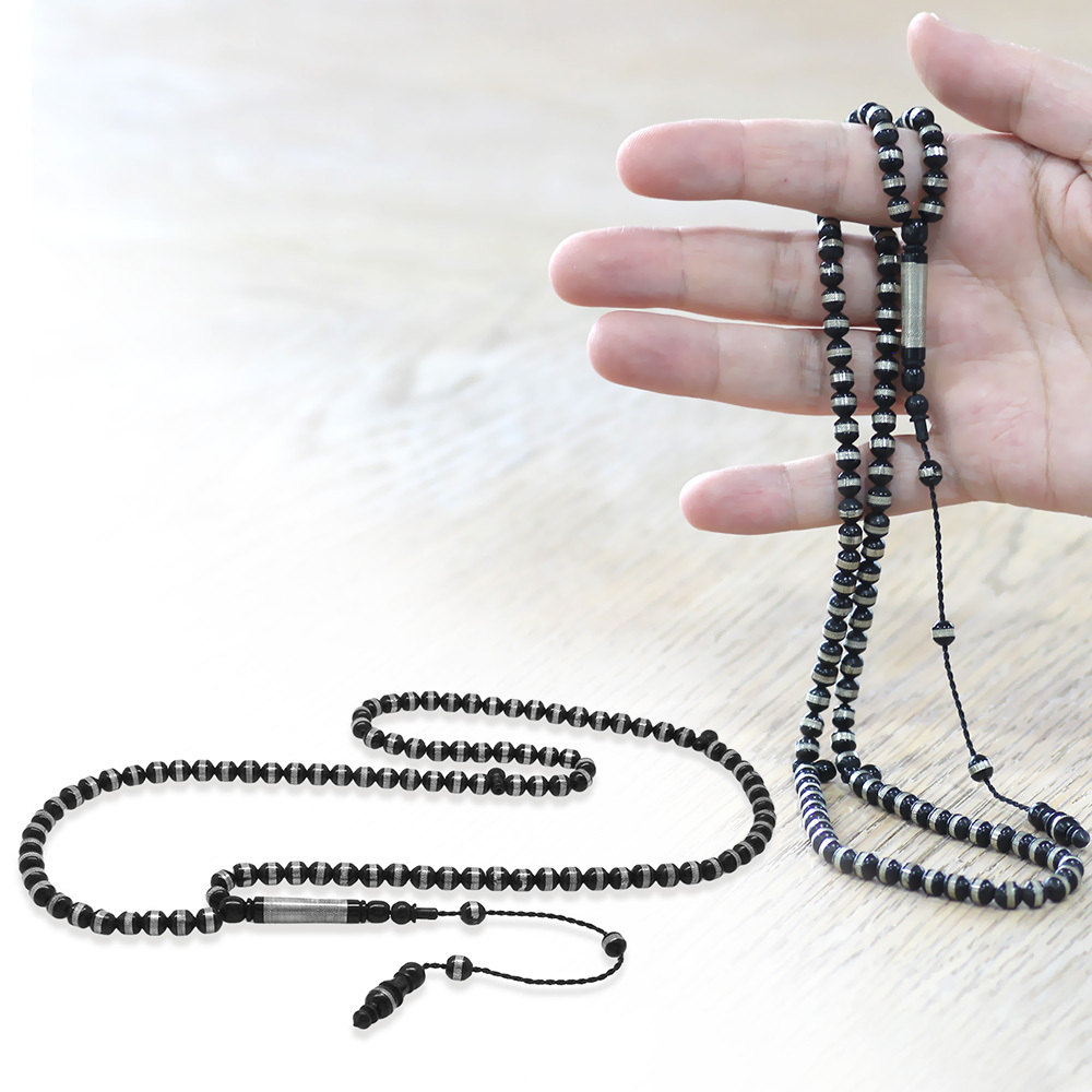 Kuka Namaz Tesbihi - Siyah Renk - Sistemli - Pirinç Sarmal - Küre Kesim - 1