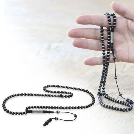 Kuka Namaz Tesbihi - Siyah Renk - Sistemli - Pirinç Sarmal - Küre Kesim - Tesbihane