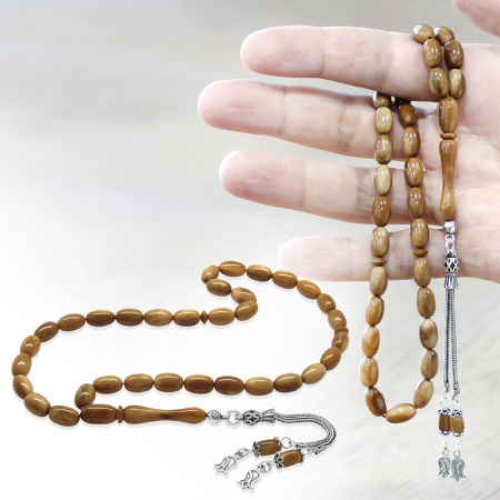 Kuka Tesbih – Kahverengi – 925 Ayar Gümüş 2 li Kamçı Püsküllü – Kapsül Kesim - Tesbihane