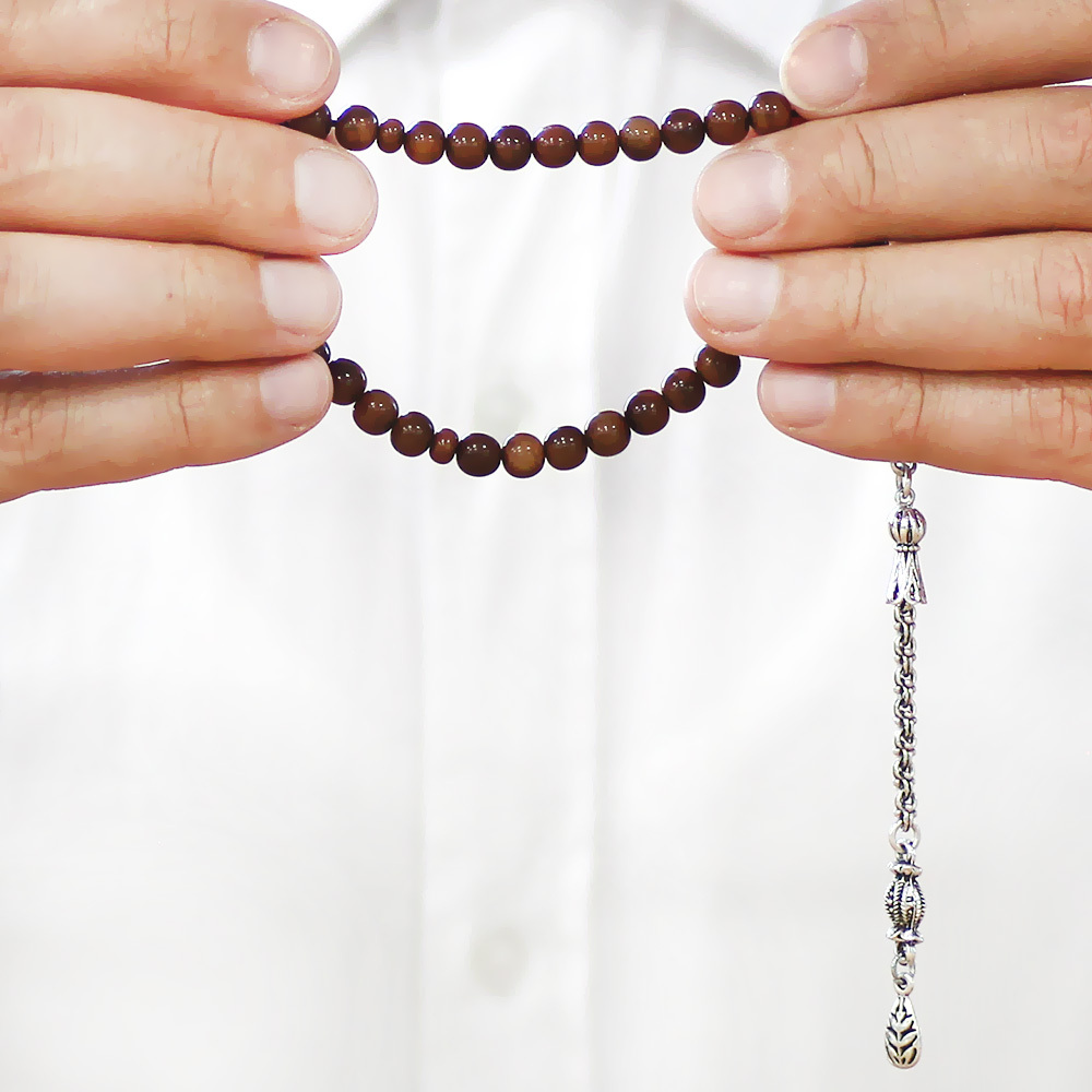 Kuka Tesbih - Kararmaz Metal Arnavut Püsküllü - Bilek Boy - Koyu Kahverengi - Küre Kesim - 3