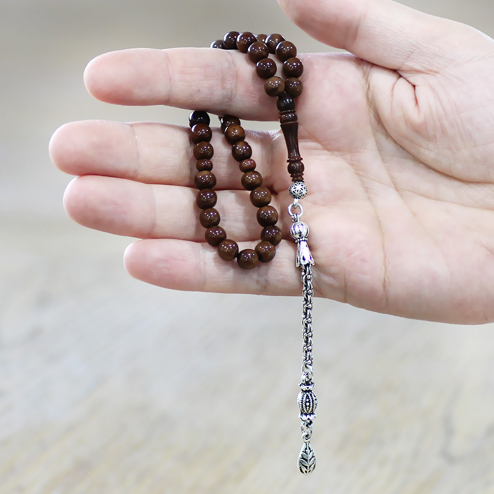 Kuka Tesbih - Kararmaz Metal Arnavut Püsküllü - Bilek Boy - Koyu Kahverengi - Küre Kesim - 2