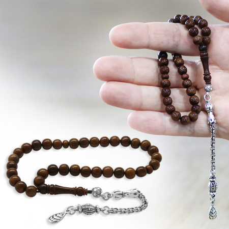 Kuka Tesbih - Kararmaz Metal Arnavut Püsküllü - Bilek Boy - Koyu Kahverengi - Küre Kesim - Tesbihane