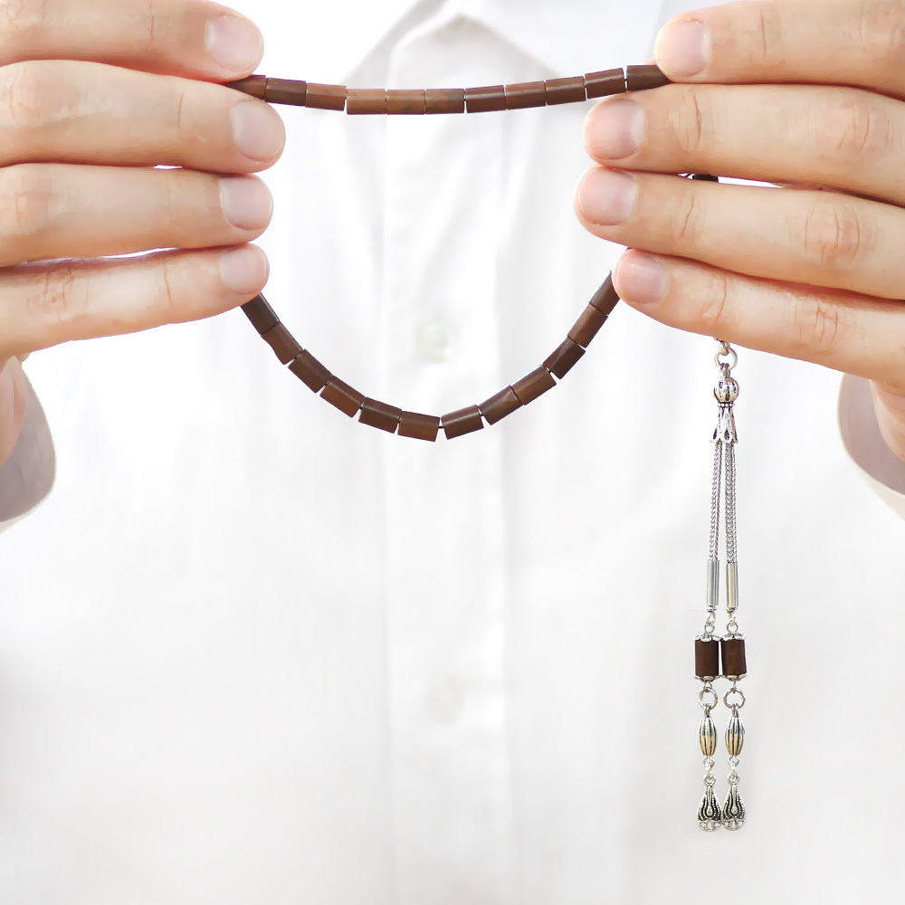 Kuka Tesbih - Kararmaz Metal Arnavut Zincir Püsküllü - Kahverengi - Kesme Kesim - 3