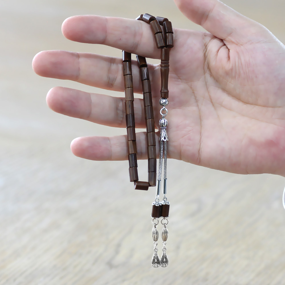 Kuka Tesbih - Kararmaz Metal Arnavut Zincir Püsküllü - Kahverengi - Kesme Kesim - 2