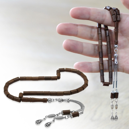 Kuka Tesbih - Kararmaz Metal Arnavut Zincir Püsküllü - Kahverengi - Kesme Kesim - Tesbihane