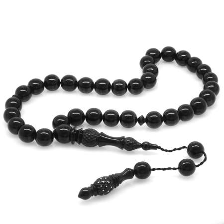 Kumpas İşçilikli İmamesi Kalem İşlemeli Küre Kesim Erzurum Oltu Taşı Tesbih - Tesbihane