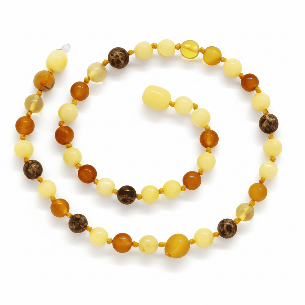 Küre Form Çok Renkli Doğal Damla Kehribar Taşlı Bebek Diş Kolyesi - 3