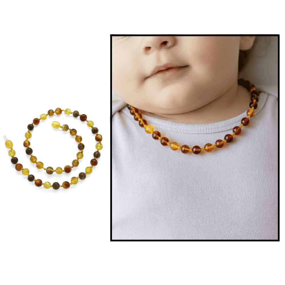 Küre Form Çok Renkli Doğal Damla Kehribar Taşlı Maxi Boy Bebek Diş Kolyesi - 1