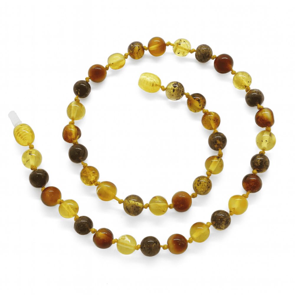 Küre Form Çok Renkli Doğal Damla Kehribar Taşlı Maxi Boy Bebek Diş Kolyesi - 3