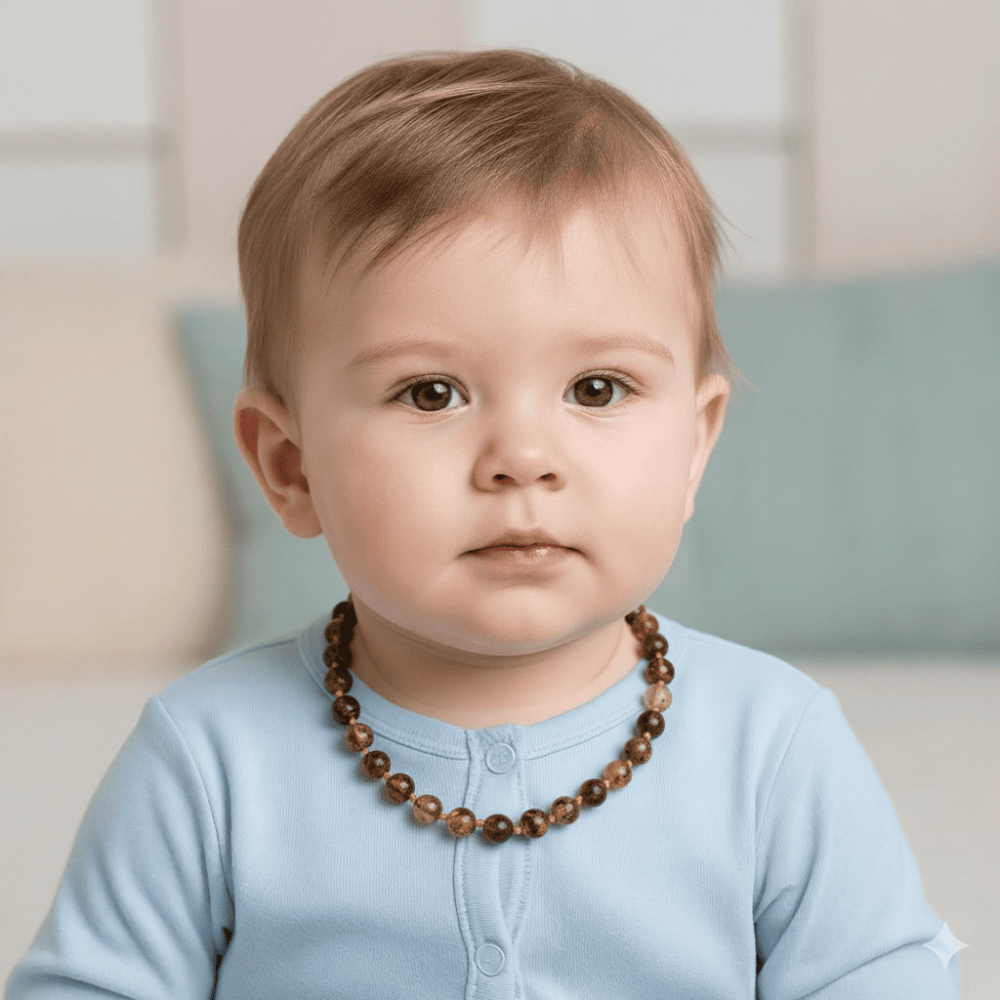 Küre Form Doğal Damla Kehribar Taşlı Hareli Bebek Diş Kolyesi - 2