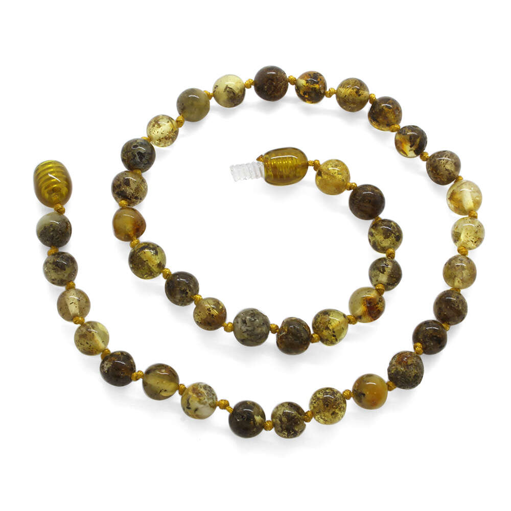 Küre Form Doğal Damla Kehribar Taşlı Hareli Bebek Diş Kolyesi - 3