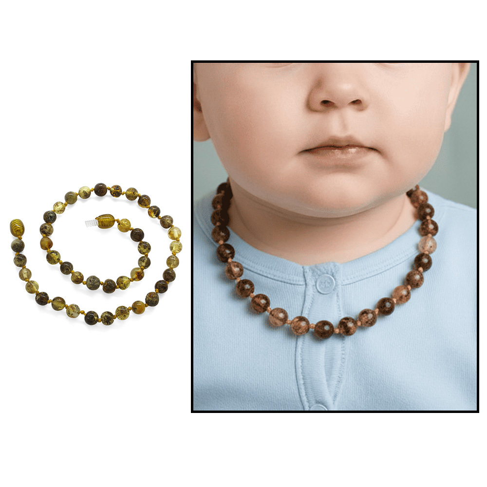 Küre Form Doğal Damla Kehribar Taşlı Hareli Bebek Diş Kolyesi - 1