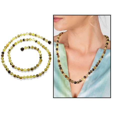 Küre Kesim Açık Sarı Doğal Damla Kehribar Bayan Kolye - Tesbihane