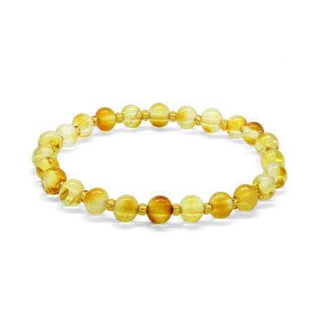 Küre Kesim Açık Sarı Doğal Damla Kehribar Bebek Bileklik - Tesbihane